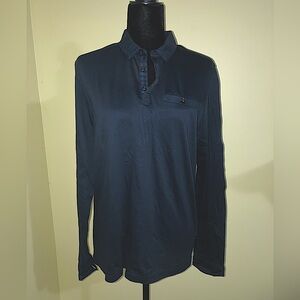 Ted Baker men’s polo Henley long sleeve navy tartan shirt top pullover sz 3 or M